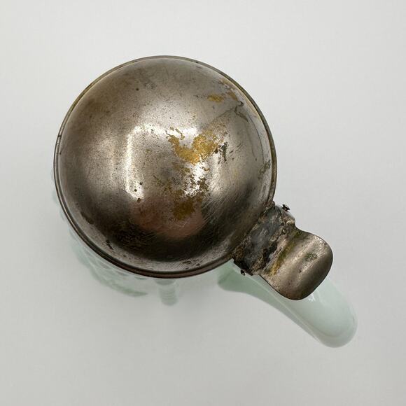 Antique Blue Milk Glass Syrup Pitcher with Tin Lid Victorian Embossed - Picture 7 of 13